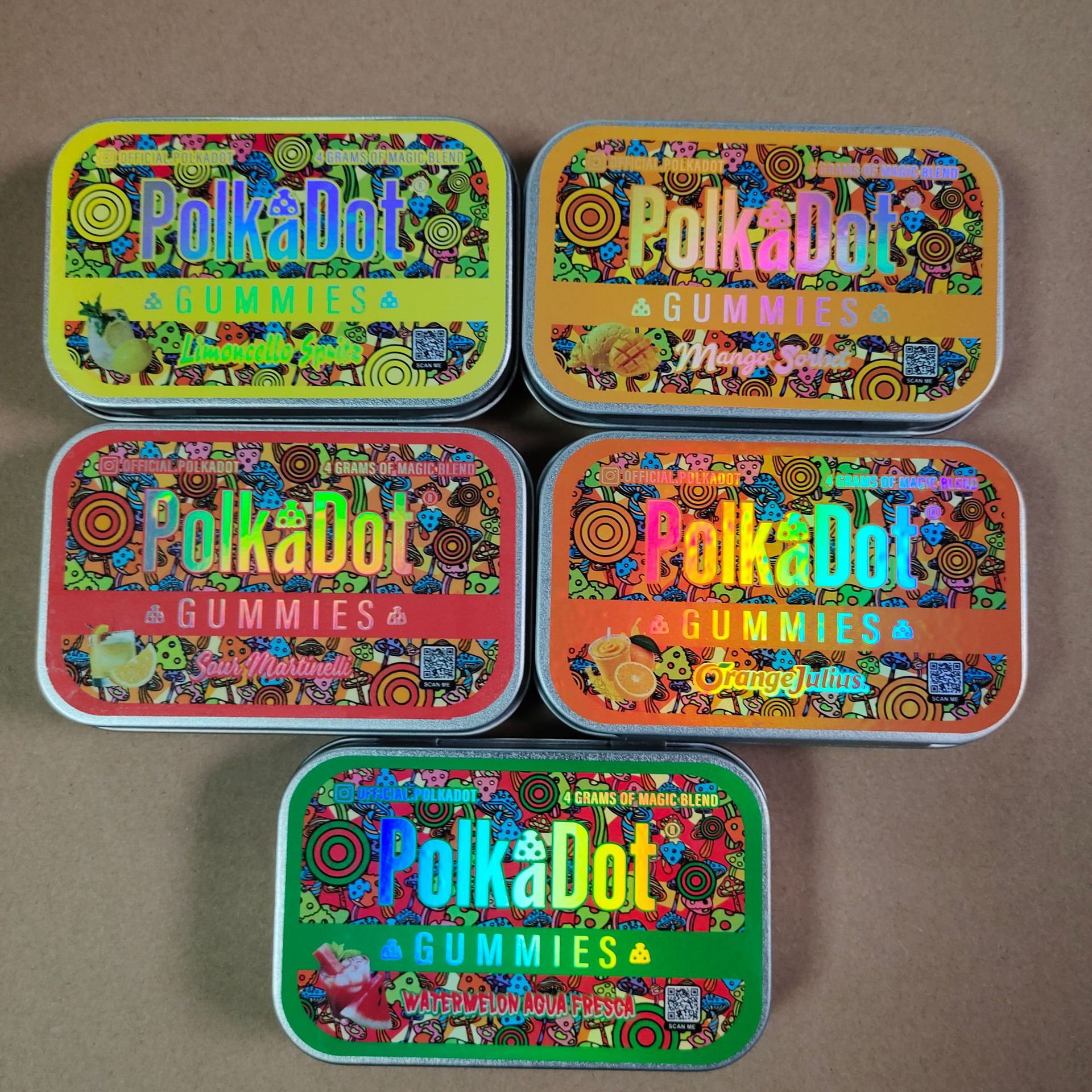 Wholesale Polka Dot Magic Mushroom Gummies 4g Empty Polkadot Chocolate Metal Tin Box