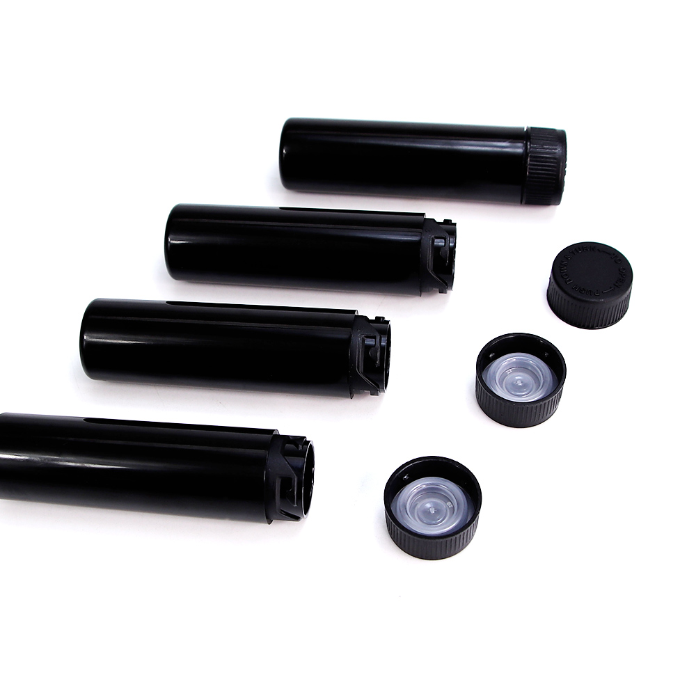 HEMPACKA Child Resistant Cap Black Plastic Pre Roll Tube