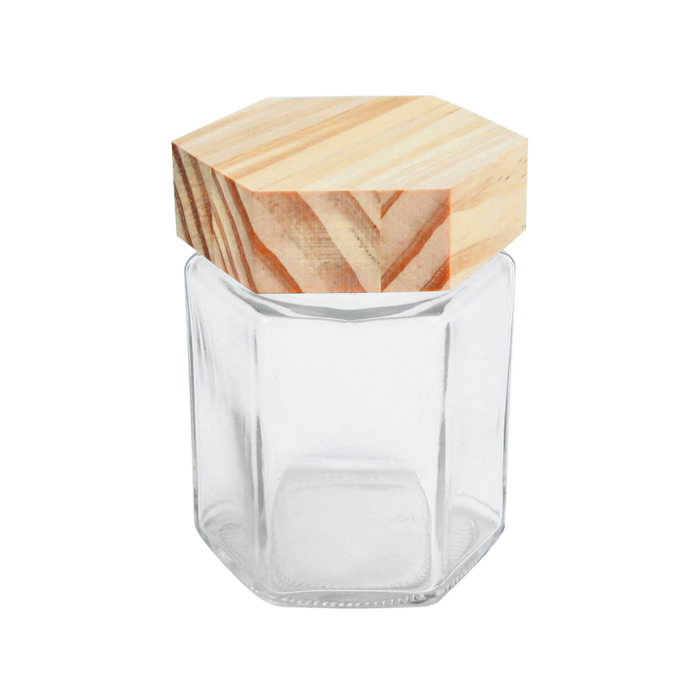  HEMPACKA Hexagon Glass Jar Bamboo Lid 