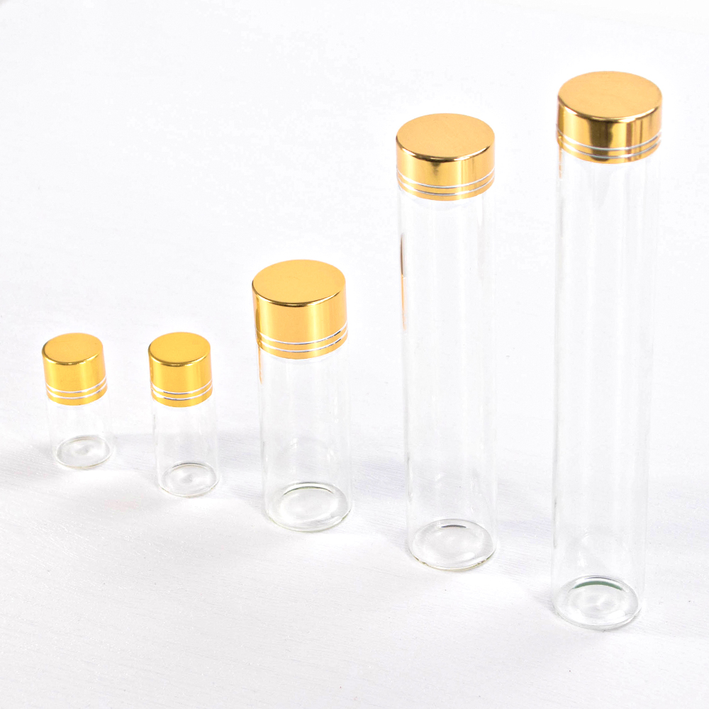 HEMPACKA Multiple Sized Classic Golden Cap Customize Flat Bottom Glass Rolled Tube 