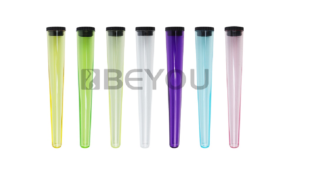 Clear Colorful 120mm Pre Roll Cones Tube Joint Packaging Plastic Tubes With Lid