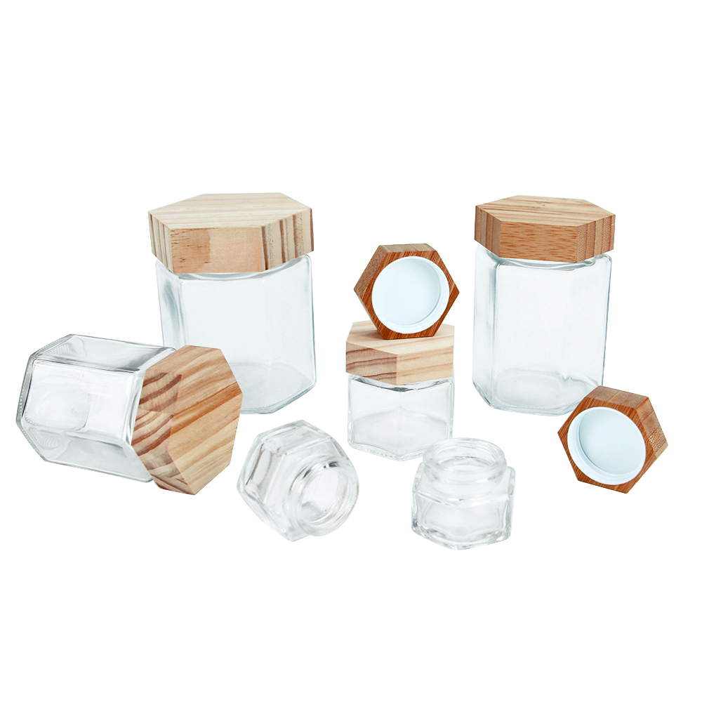  HEMPACKA Hexagon Glass container With Bamboo Lid 