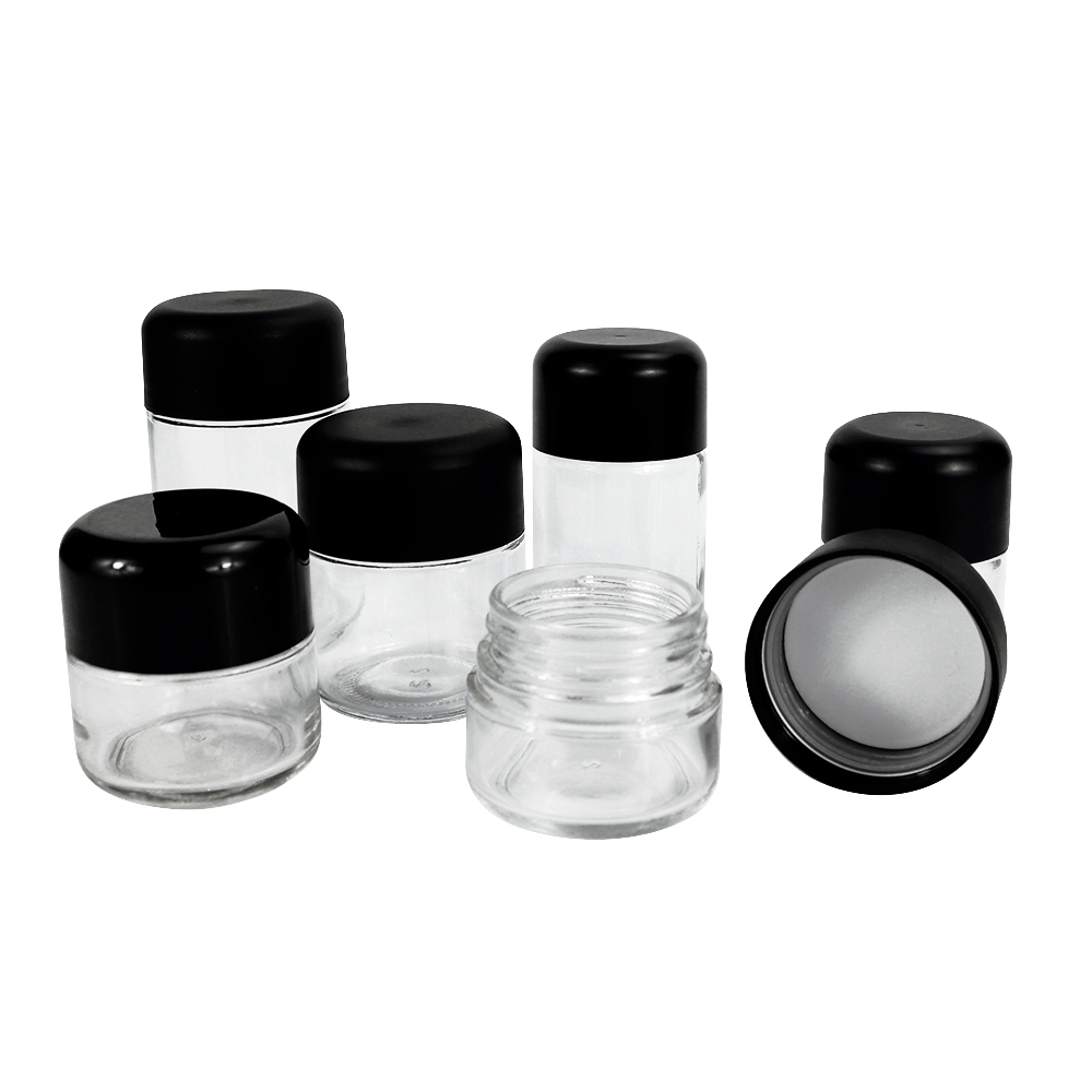 Child Resistant Round Cap Cannabis Flower Storage clear Glass Jars  