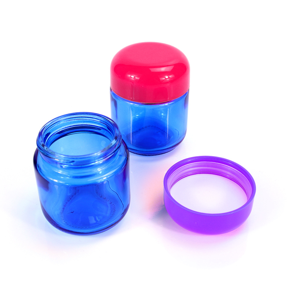 Colorful Cap Cannabis Flower Storage Blue Glass Jars  