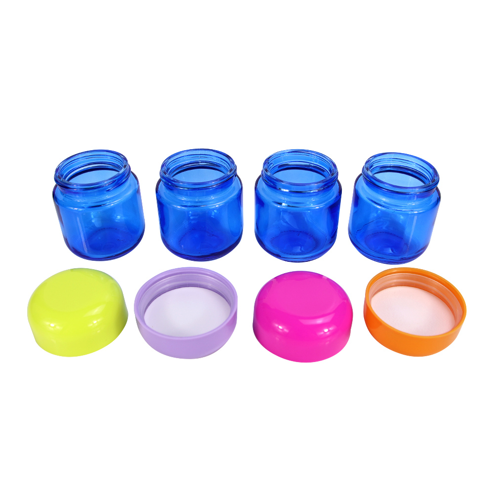 Colorful Cap Cannabis Flower Storage Blue Glass Jars  